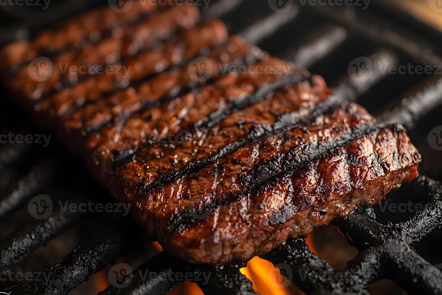 Grilled Juicy Steak on Charcoal Grill Perfect for Barbecue or Cooking Themes photo