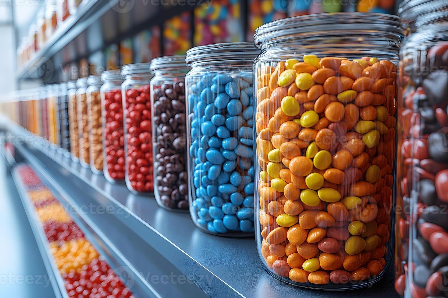 Colorful Candy Jar Display in a Candy Store - Sweet Treats for Confectionery Design and Decor photo