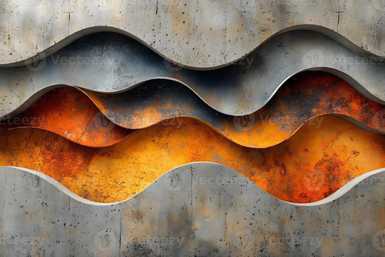 Abstract Wavy Metal Art with Orange and Gray Textured Layers for Modern Design photo
