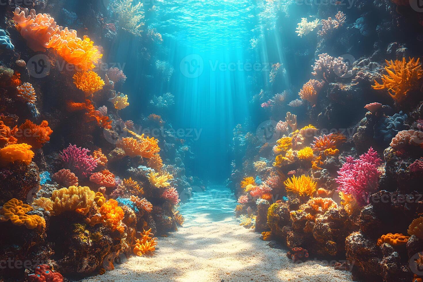 Vibrant Coral Reef Under Sunlit Ocean Waters - Nature and Marine Life Photography photo