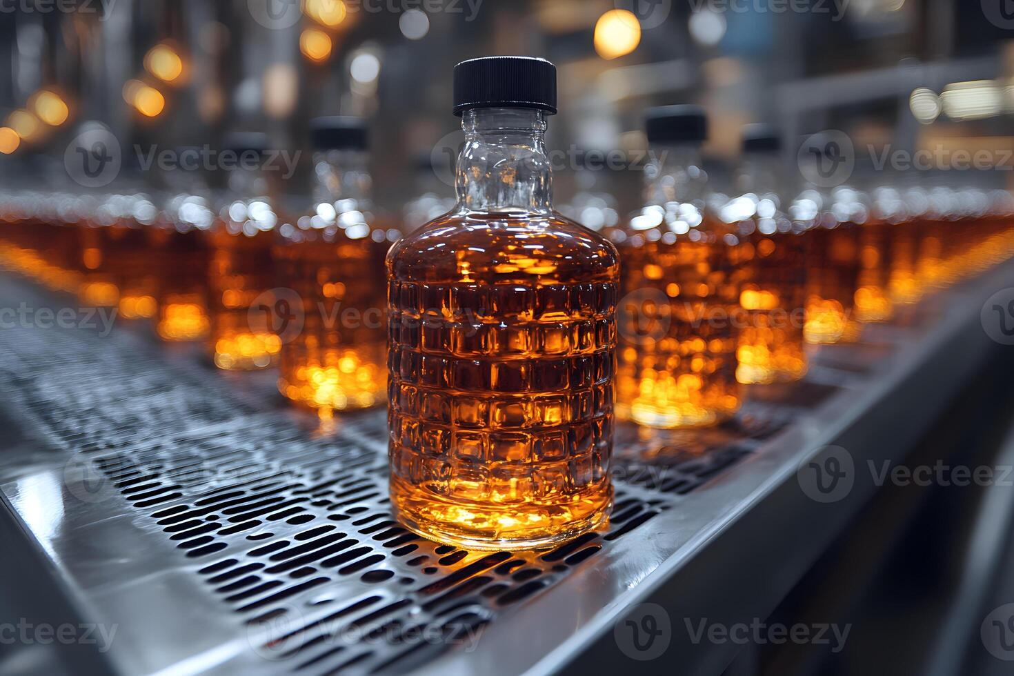 Bottling Process in a Whiskey Distillery - Industrial Production Line and Equipment photo