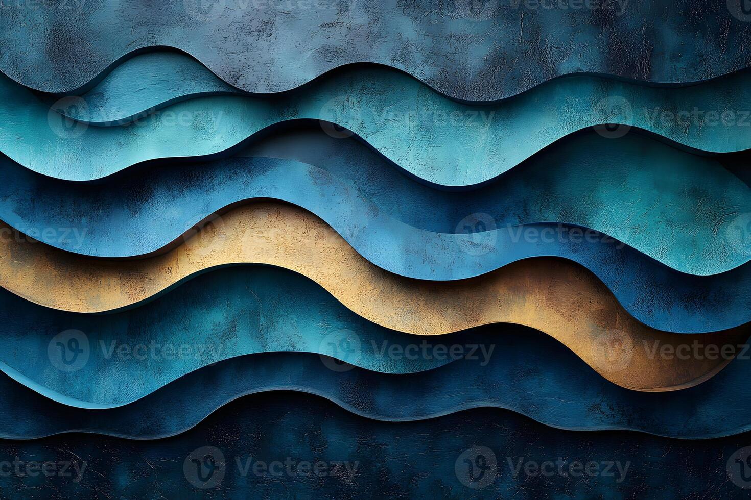 Abstract Wavy Pattern in Blue and Gold Tones for Artistic Design Background photo