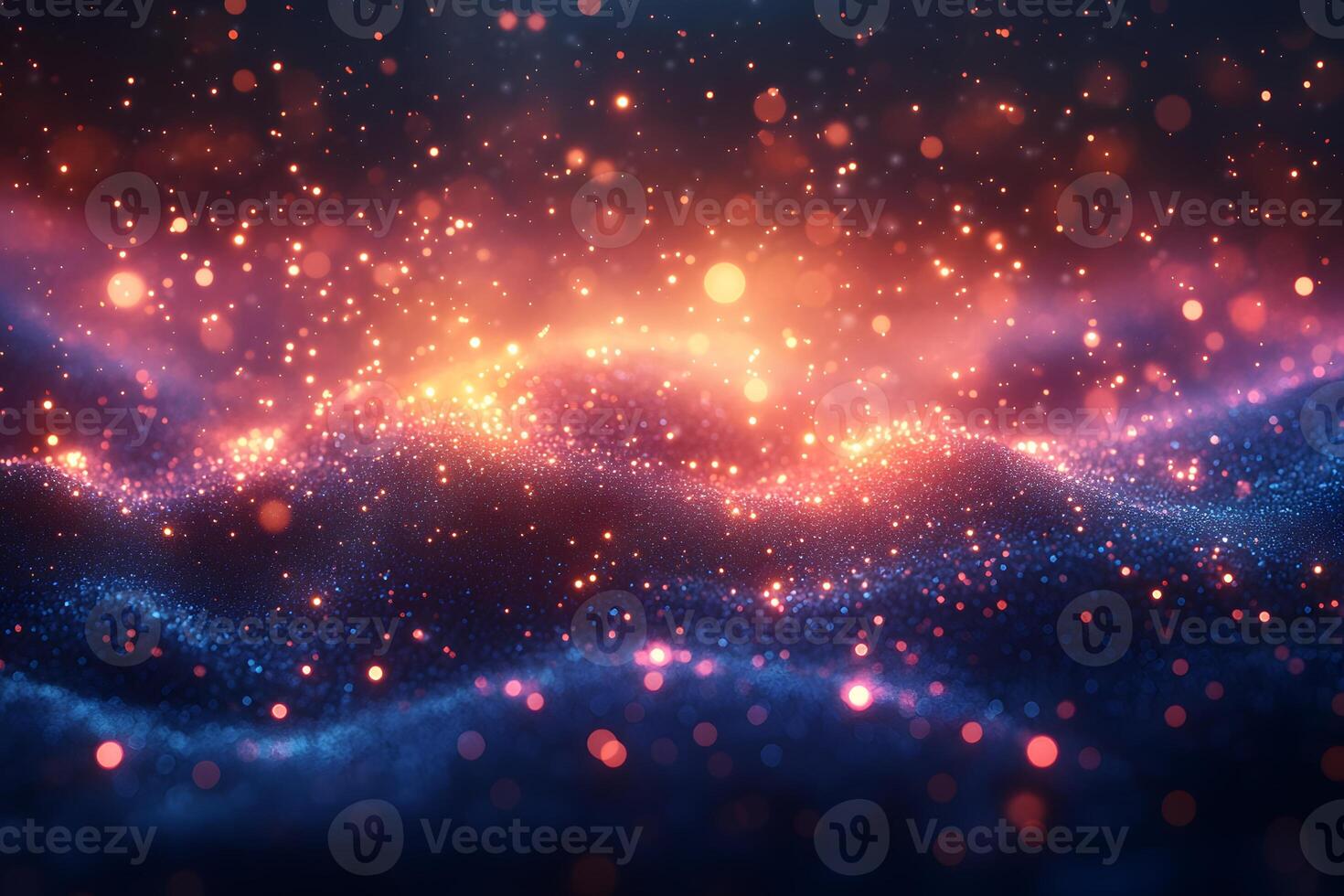 Abstract Cosmic Landscape with Glowing Particles for Fantasy Design and Art photo