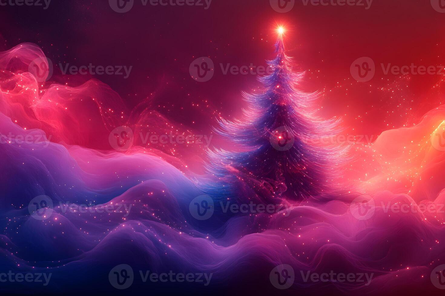 Magical Christmas Tree in Ethereal Winter Wonderland Design for Card or Poster photo
