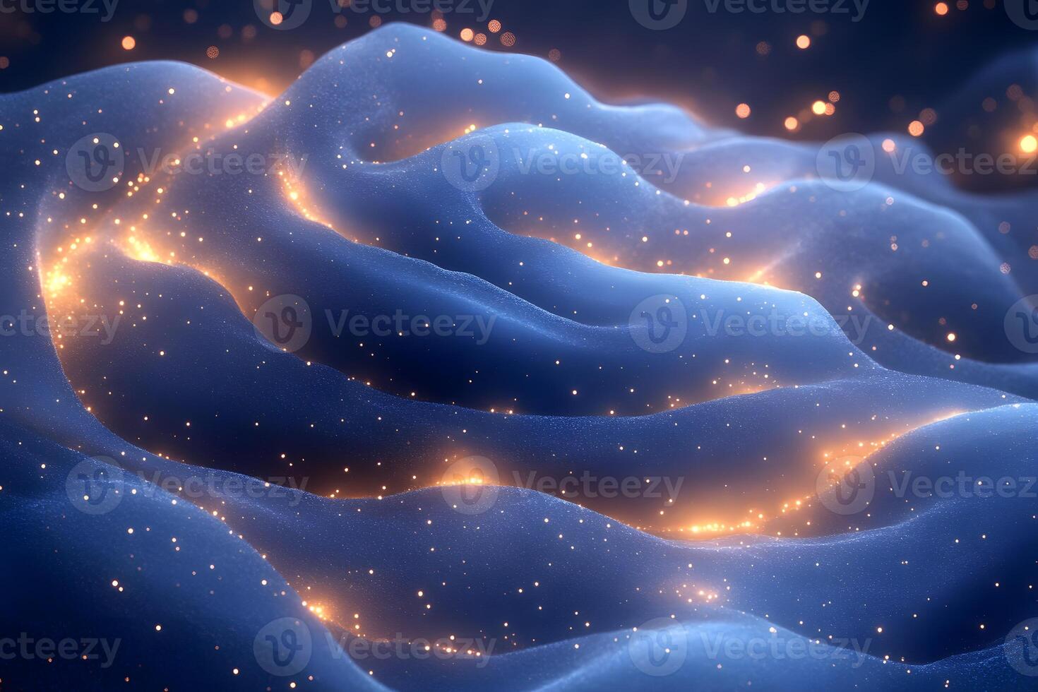 Abstract Night Sky with Glowing Waves and Sparkling Stars - Dreamy Digital Art Background photo