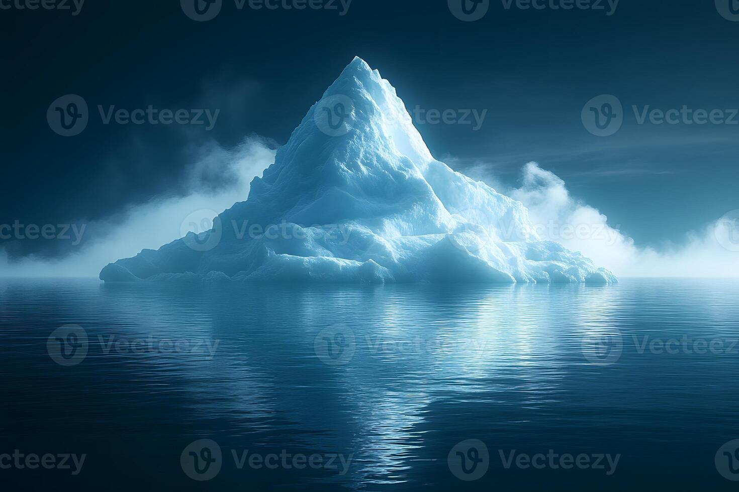 Majestic Iceberg in Serene Ocean under Moonlit Sky for Nature Inspiration photo