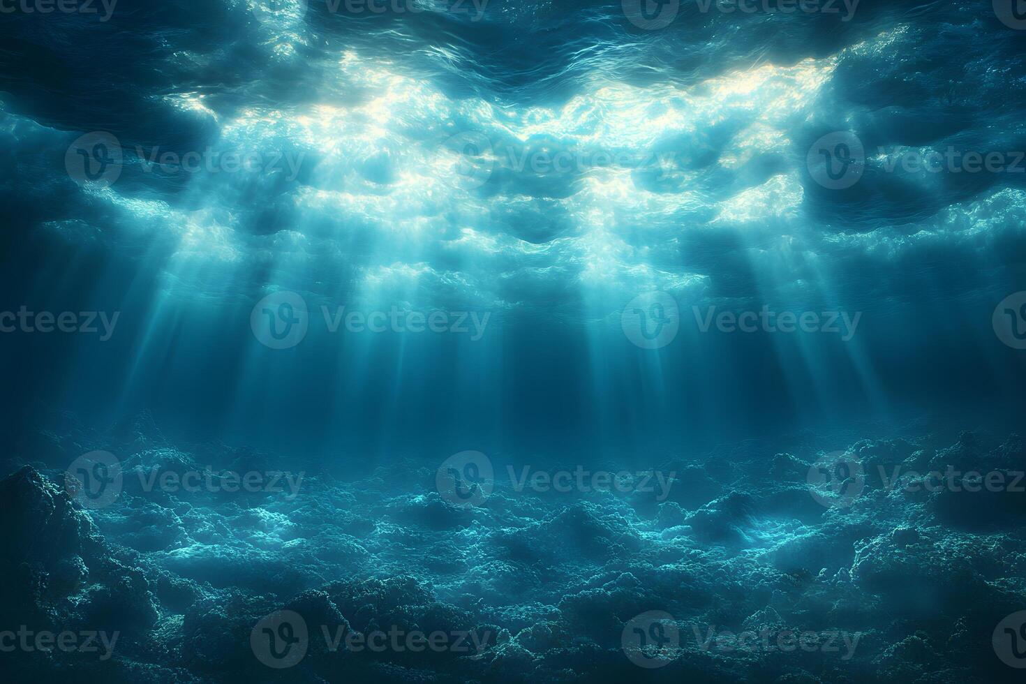 Enchanting Sunlit Ocean Depths - Underwater Light Rays and Tranquil Seascape for Design or Print photo