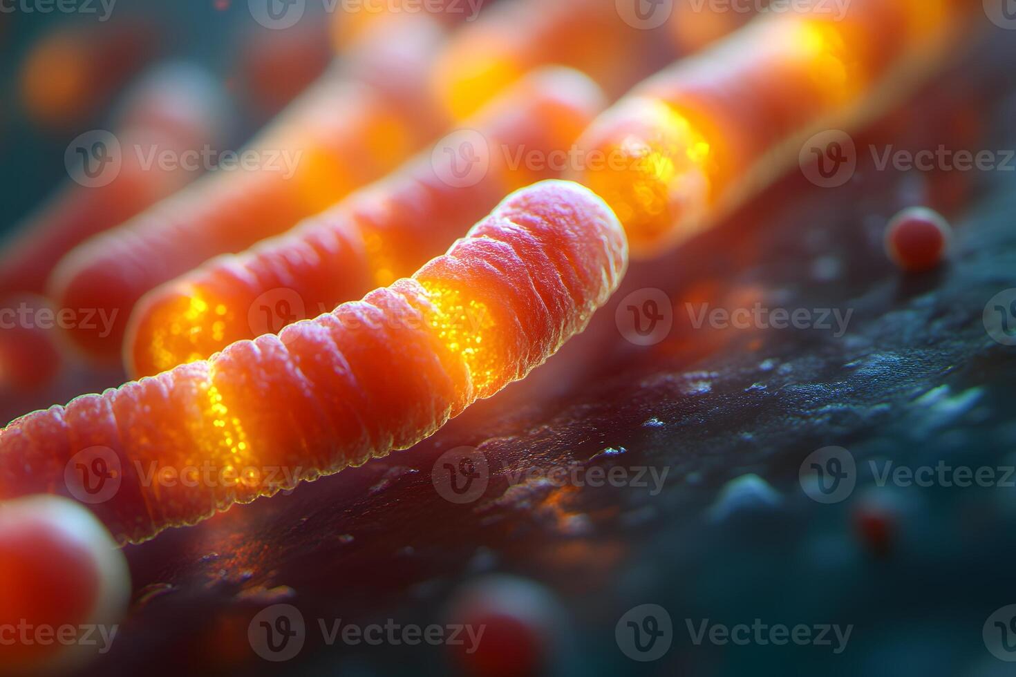 Microscopic View of Glowing Bacteria with Vibrant Orange Hue for Scientific Illustration photo