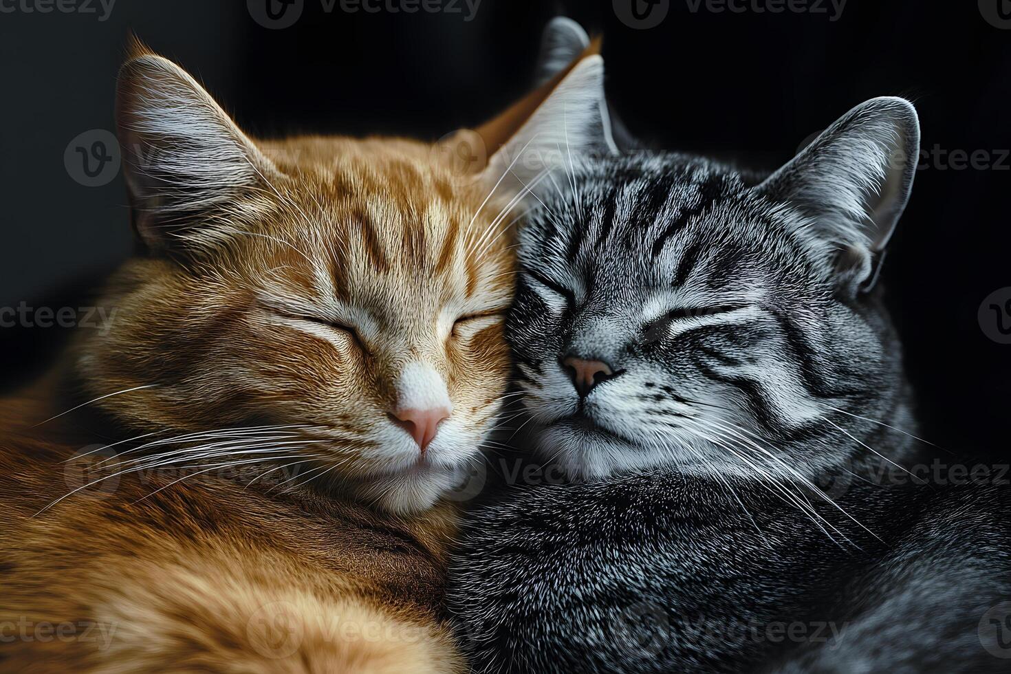Cozy Companionship Close-Up of Snuggling Cats for Peaceful Home Decor photo