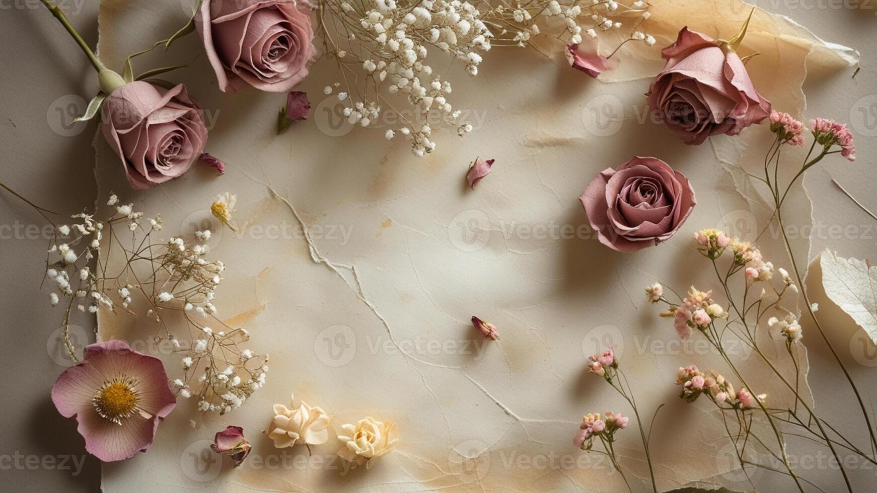 Dried Flowers on Handmade Paper photo