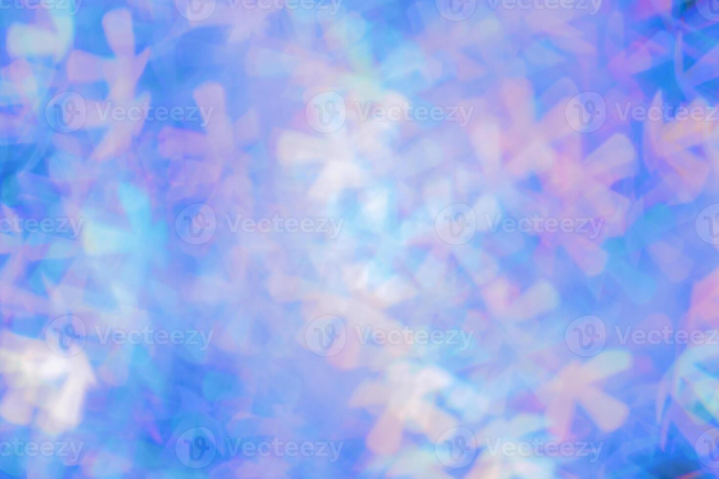 Colorful blue violet figured Bokeh Lights as Soft Pastel Background, Abstract bokeh background, natural flare from lights, blurred texture as holiday backdrop, celebration idea with optical effect photo