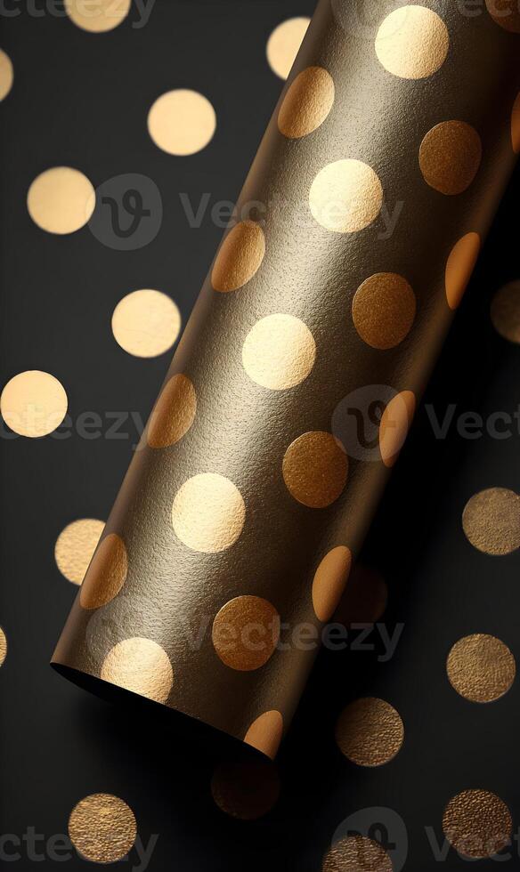 Elegant golden polka dot pattern on a dark backdrop creating a luxurious and festive presentation wrapping paper design photo