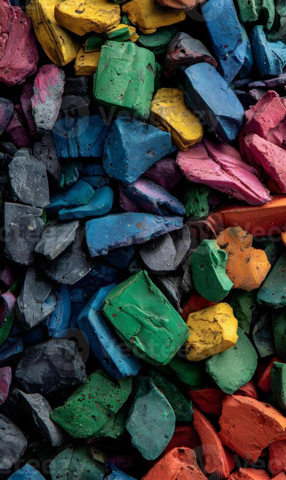 Colorful mosaic of painted rocks creates a vibrant texture full of depth and playful contrast an artistic display photo