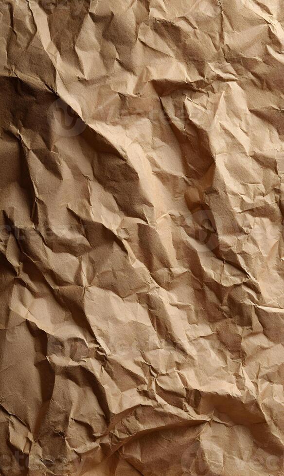 Elegant kraft paper texture showcasing intricate folds and subtle shadows creating a versatile backdrop with rustic charm photo