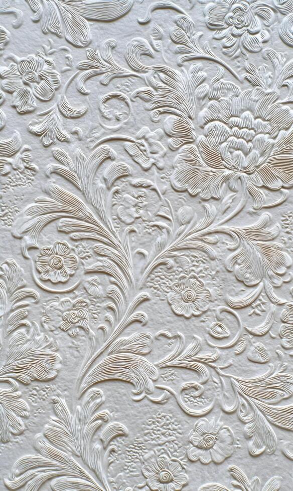 Elegant floral pattern embossed in white conveying luxury sophistication and refined artistry in textile design photo