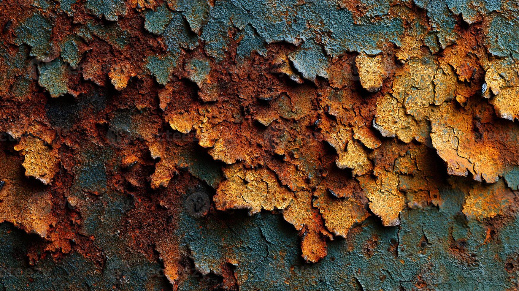 Abstract textured surface of peeling paint showing rust and corrosion on an old metallic object photo