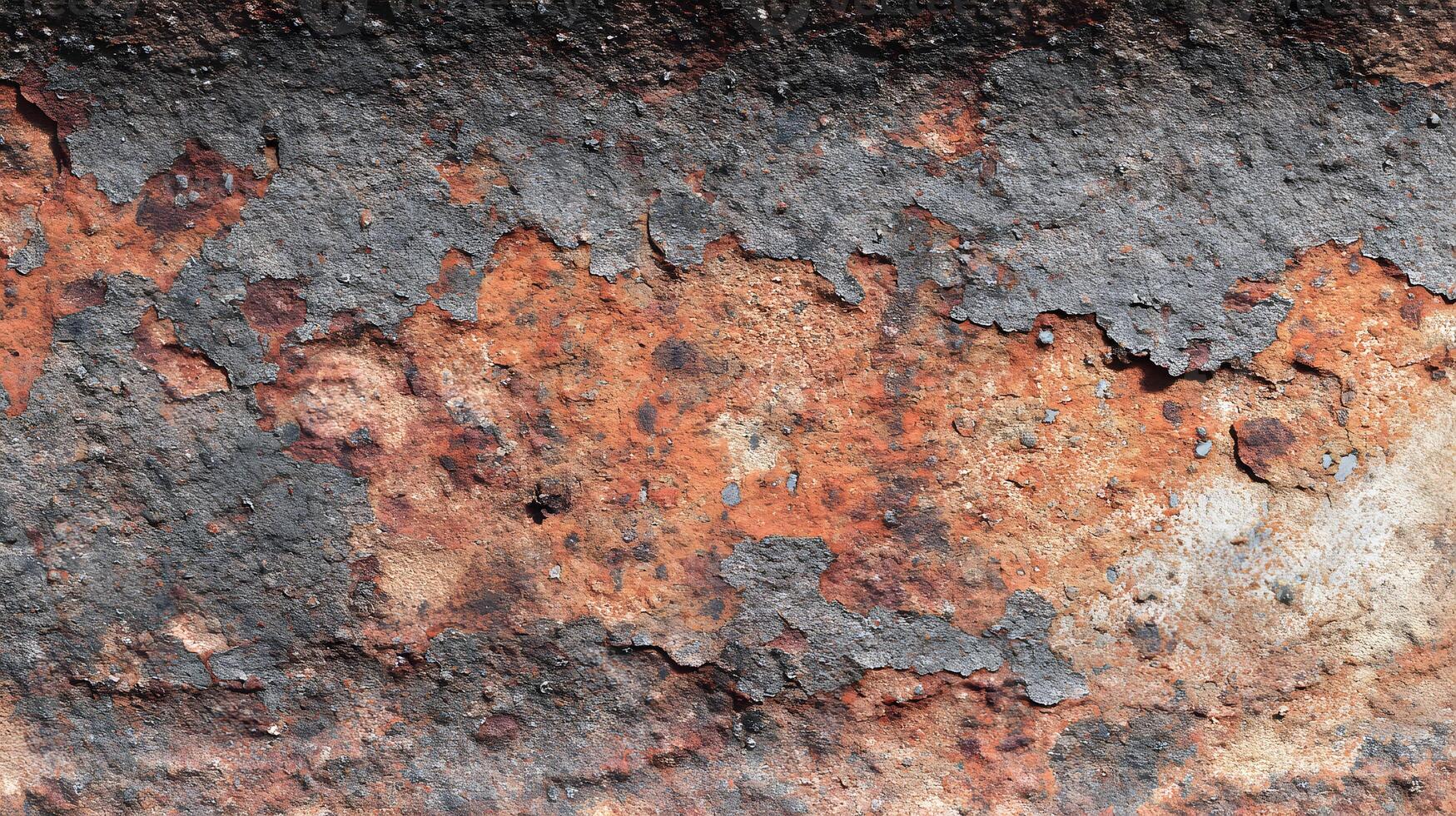 Distressed metal texture with rust and peeling paint for industrial backgrounds or design elements photo