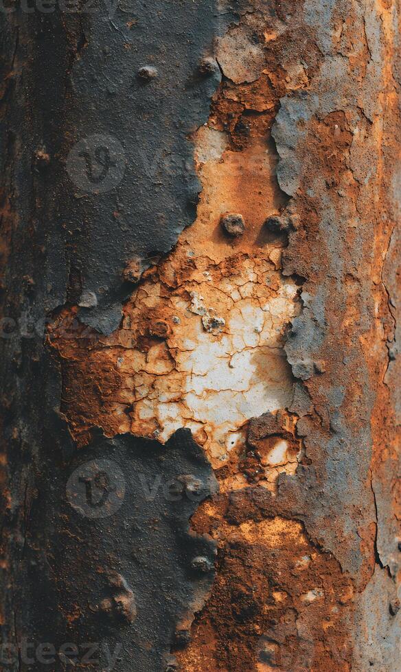 Close up of weathered metal showing signs of age and decay with peeling paint and rust texture photo