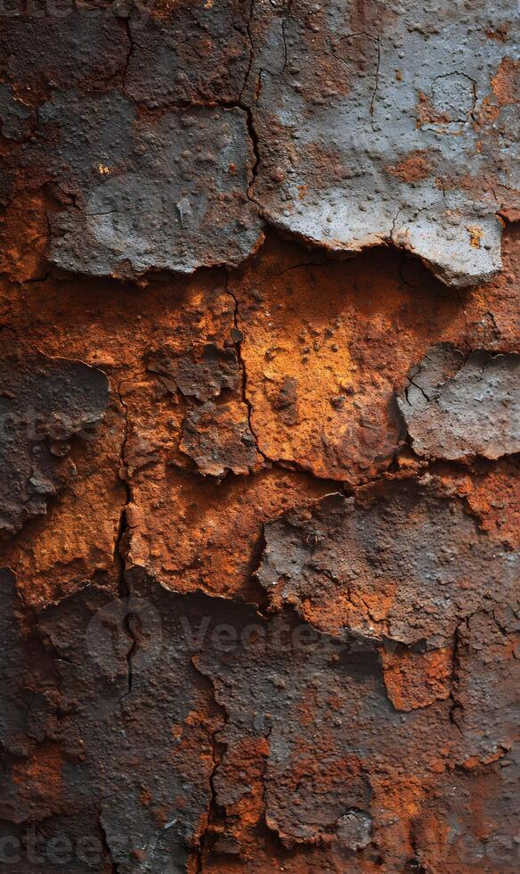 Intricate textures of weathered tree bark displaying rustic beauty with shades of orange and gray surfaces photo