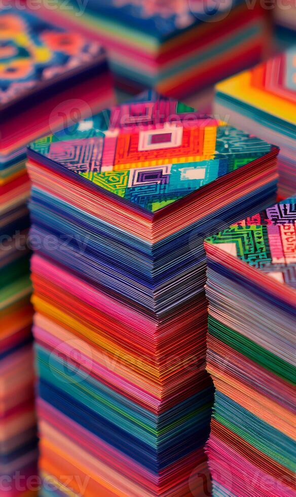 Stacked colorful paper squares vibrant geometric patterns create an eye catching spectrum of colors bright presentation photo