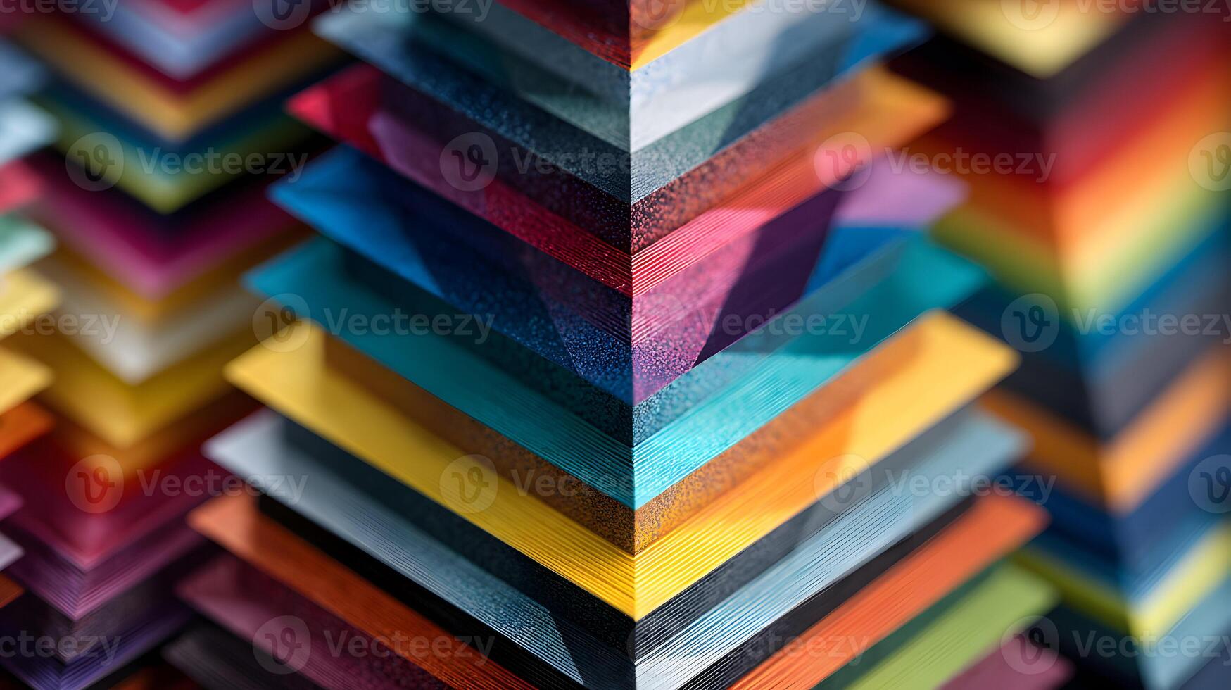 Geometric harmony vibrant color stacks create depth perspective artistic arrangement colorful paper layers photo
