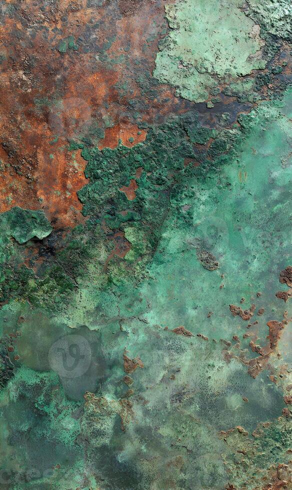 Oxidized metal surface displaying verdigris and rust providing a unique textured pattern of corrosion design photo