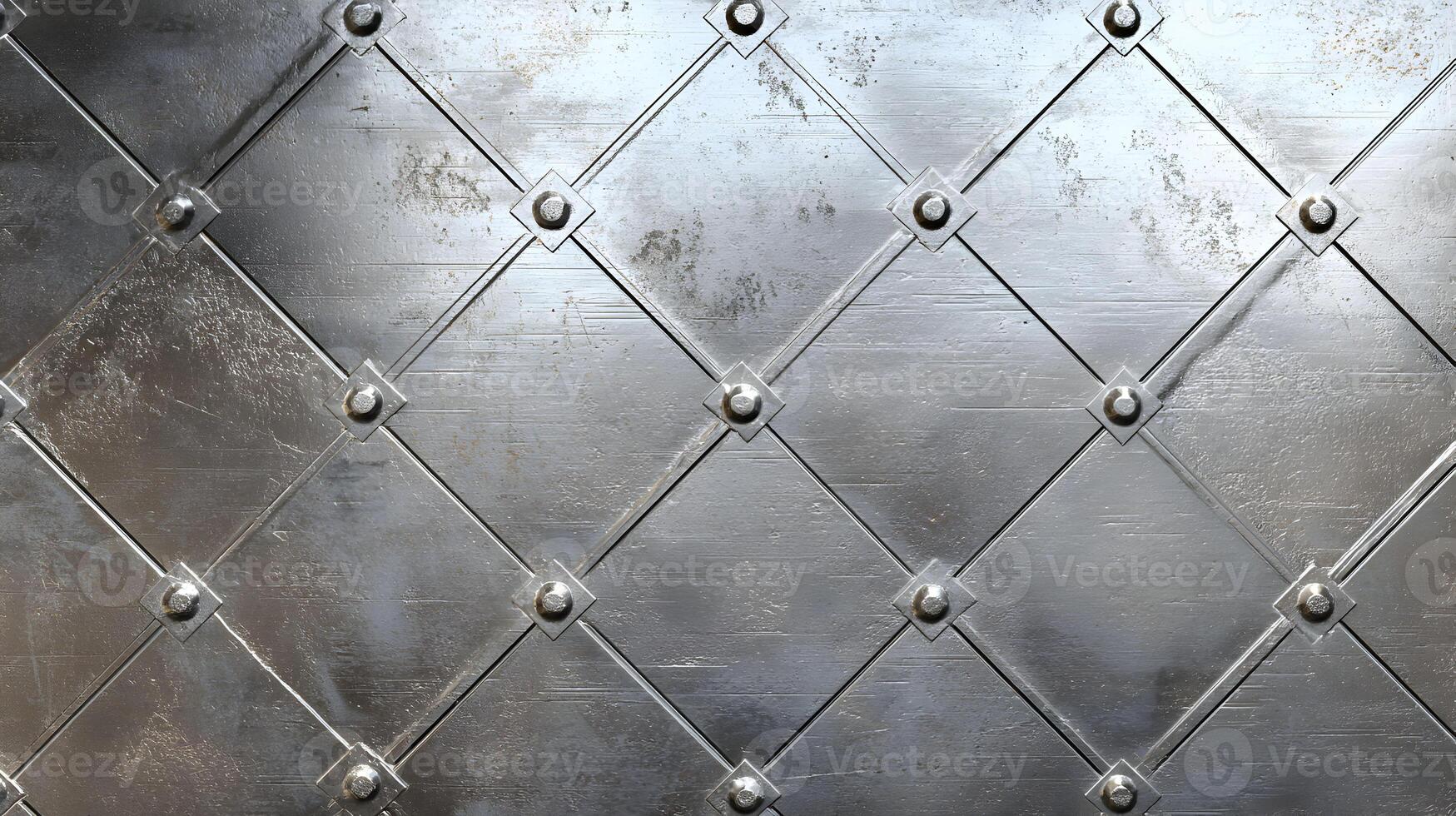 Detailed Close up of a Metallic Surface Displaying a Geometric Diamond Pattern Riveted Design Surface Texture photo