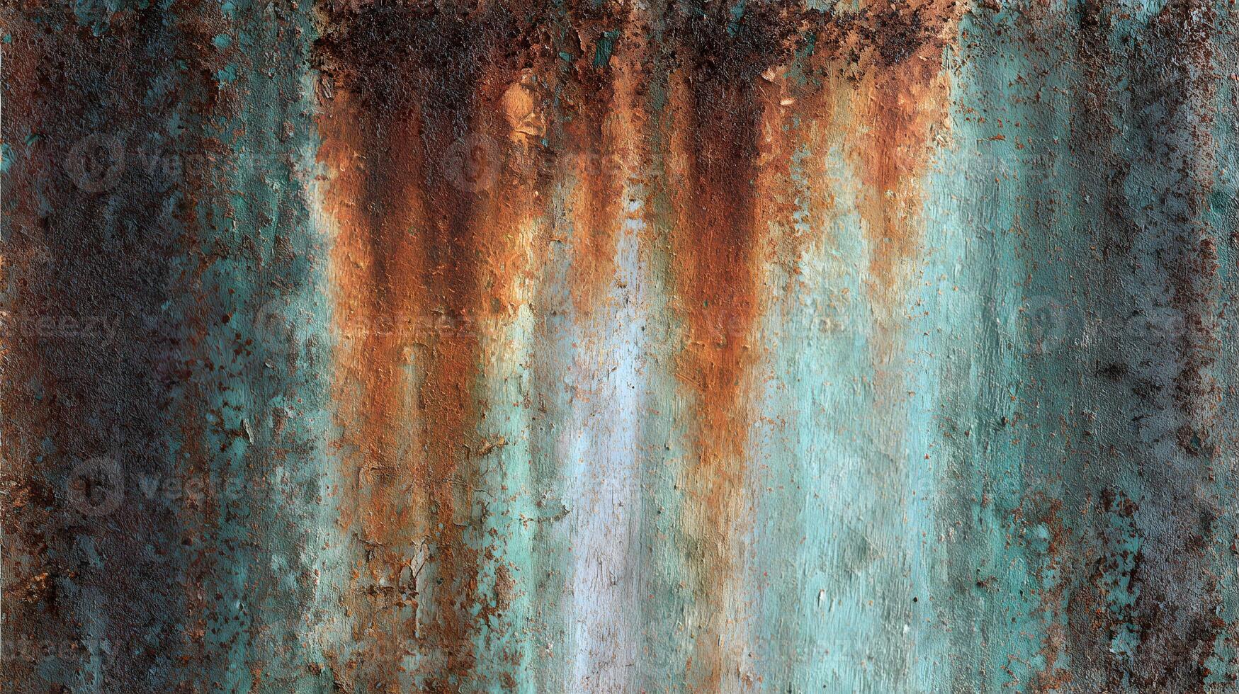 Oxidized metal surface showcasing a blend of turquoise and rust providing a textured backdrop or overlay photo