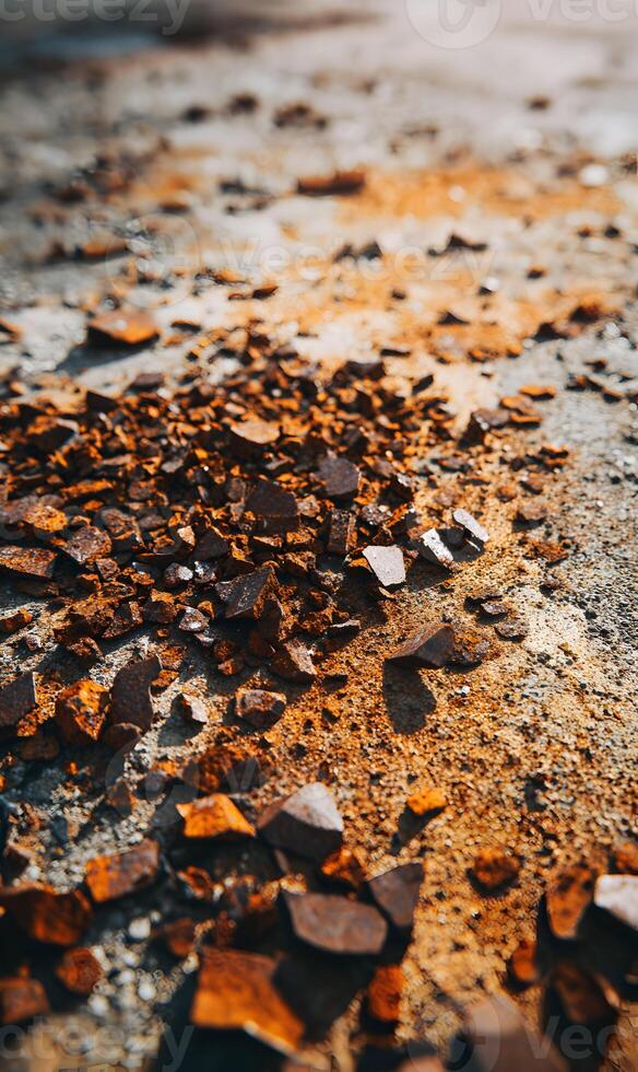 Rusty remnants scattered across worn surface revealing texture and age in close up abstract nature scene weathered photo