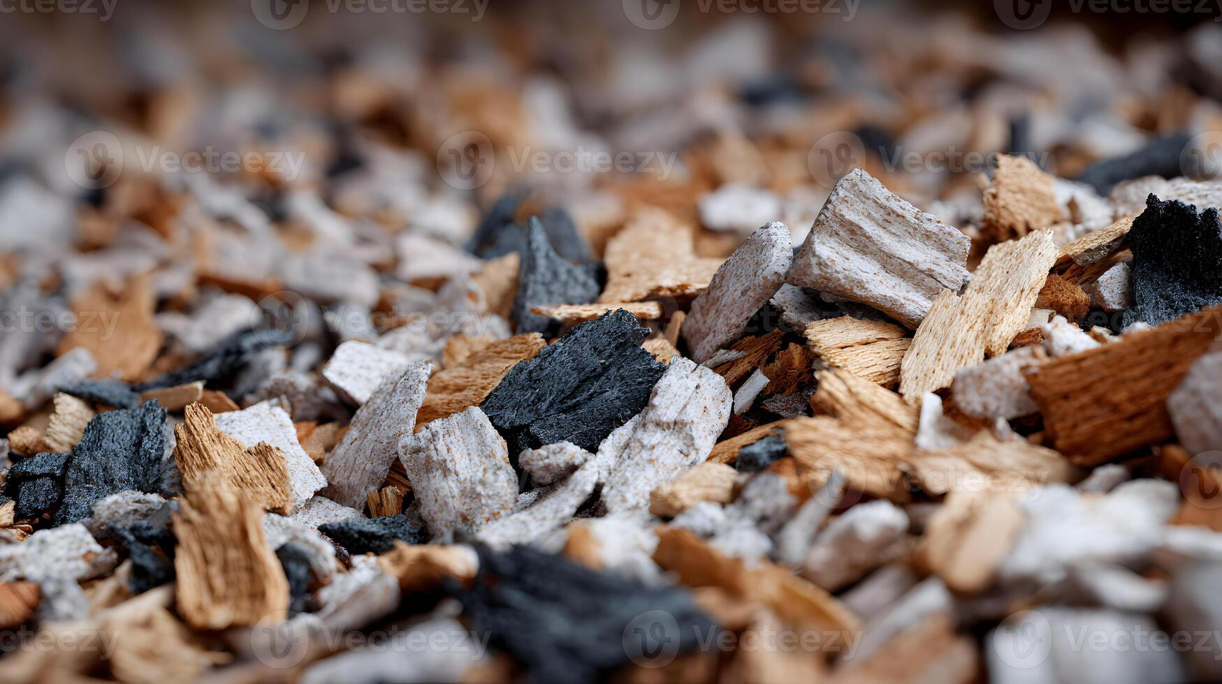 Close up photograph captures texture and detail of wood chips in a visually appealing design element photo