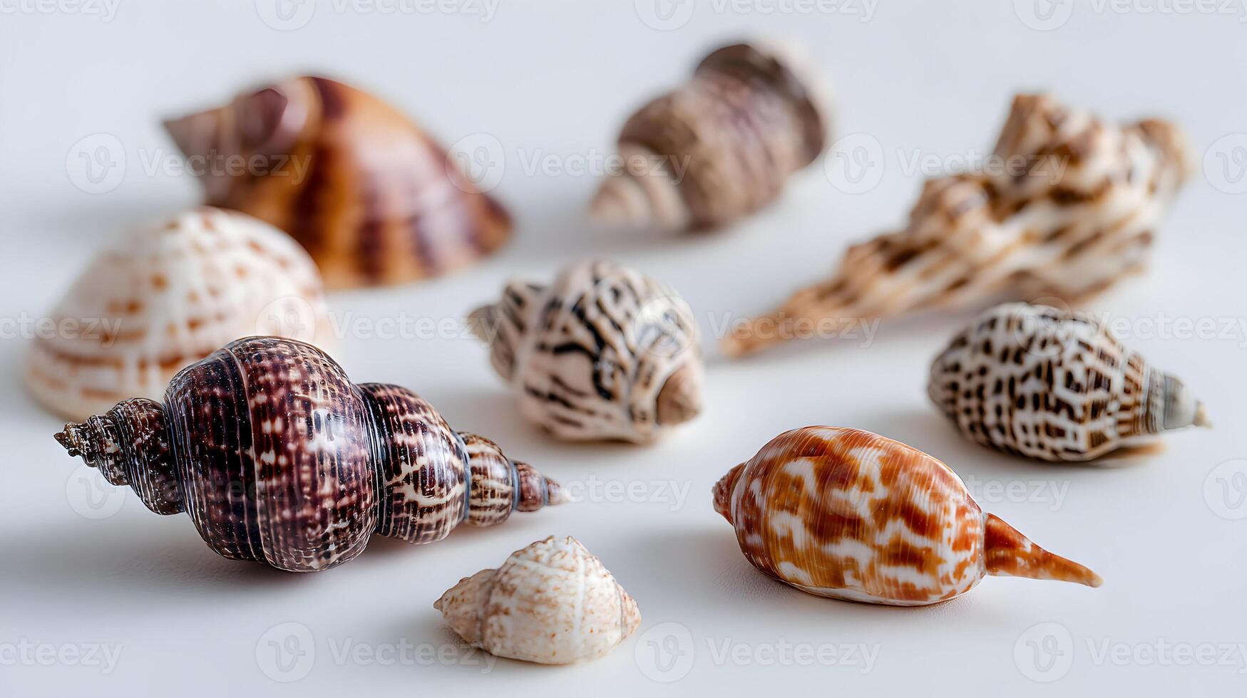 Elegant assortment of seashells showcasing nature's intricate patterns and captivating color variations seashells photo