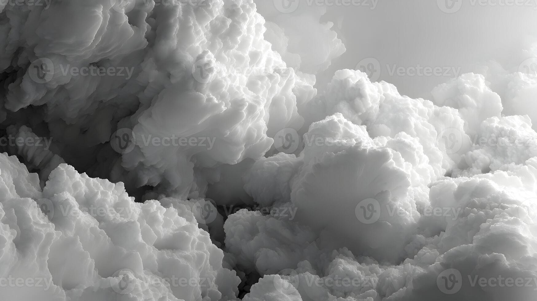 Monochrome dreamscape evokes serene skyward journeys through ethereal cloud formations aloft and expansive photo