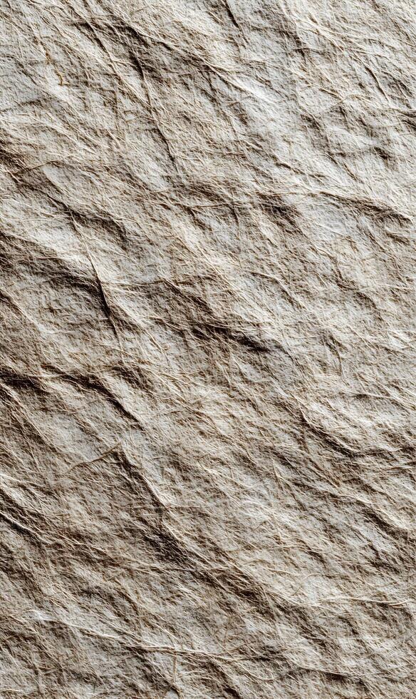 Detailed close up of textured beige crumpled paper showcasing intricate folds and subtle variations in light and shadow photo