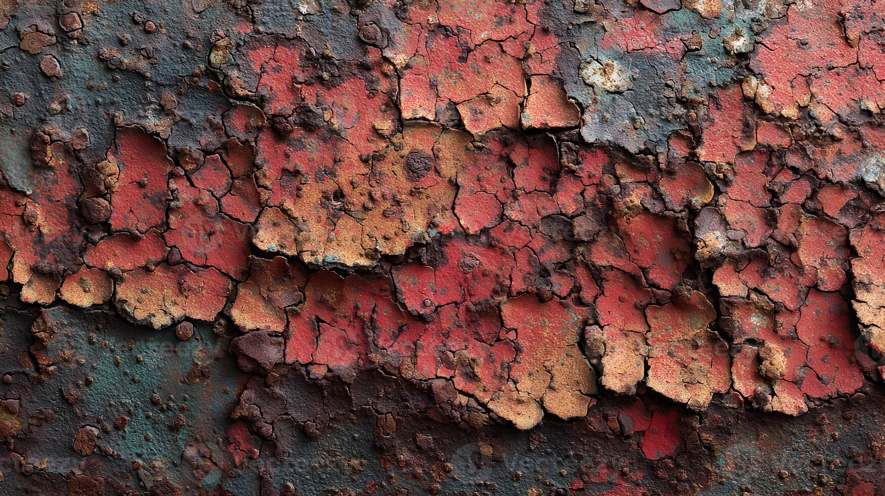 Abstract patterns in corroded metal surface revealing a layered texture with vibrant rust colors photo