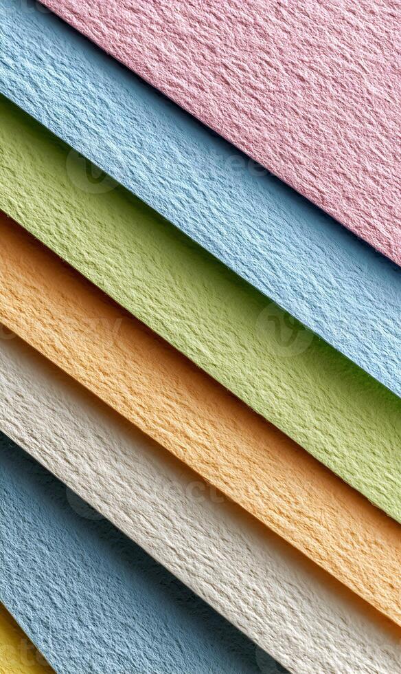 Colorful textured paper layers creating a vibrant pattern with delicate pastel hues and a soft light creating a gradient effect photo
