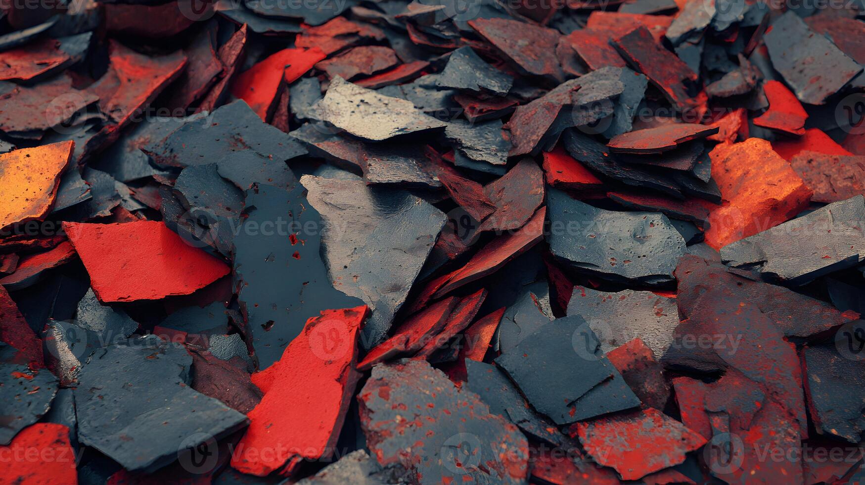 Dynamic textures of colorful broken shale fragments creating an abstract stone background composition photo