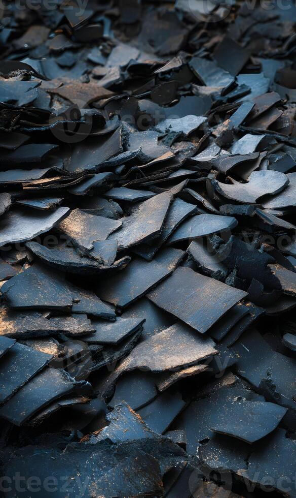 Intricate arrangement of black rubber pieces creates a visually stunning abstract composition texture photo