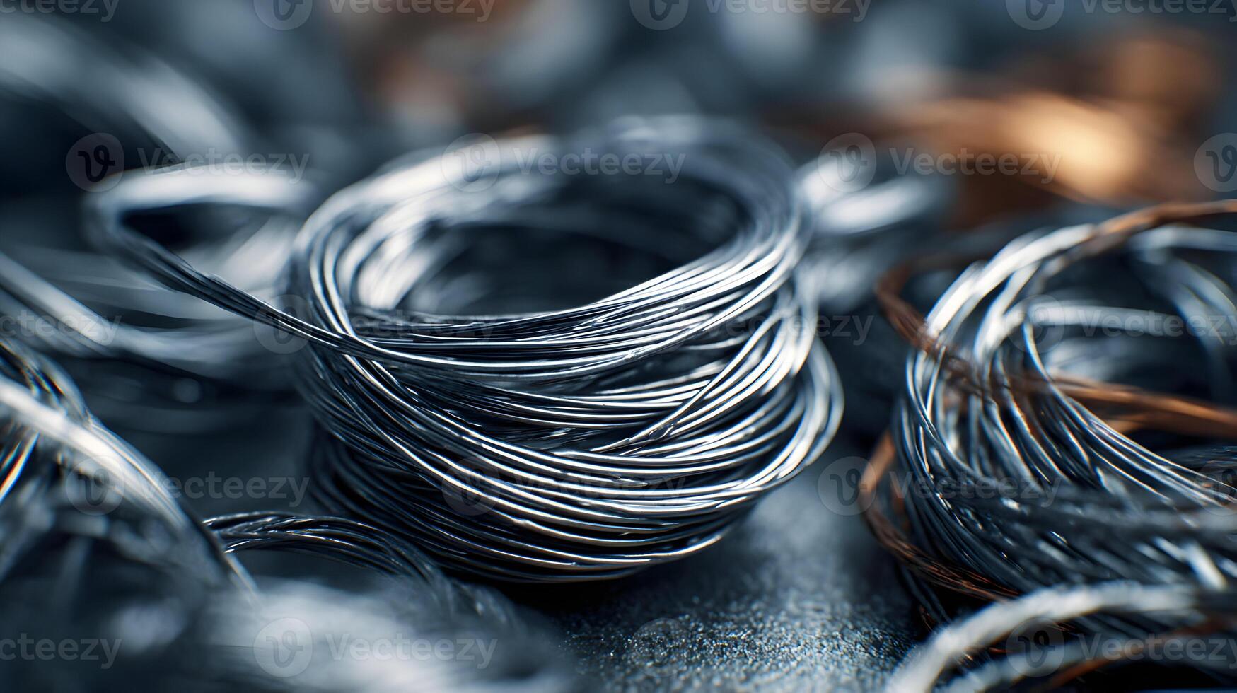 Close up shot displaying a coil of thin wires in focus with others slightly blurred background photo