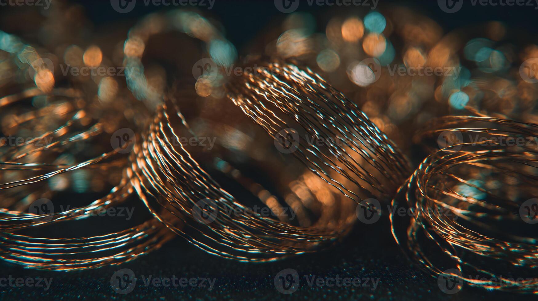 Intricate Patterns of Copper Wire Twirl Against a Dark Backdrop Creating Abstract Circular Shapes photo