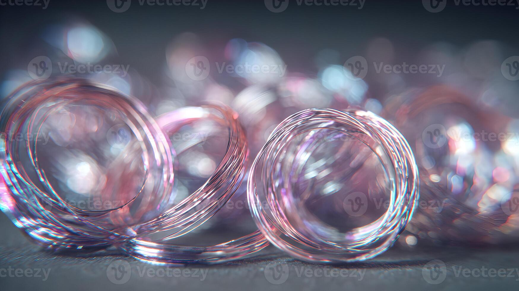 Abstract iridescent coil art with metallic wire creating a unique shimmering effect in soft light photo