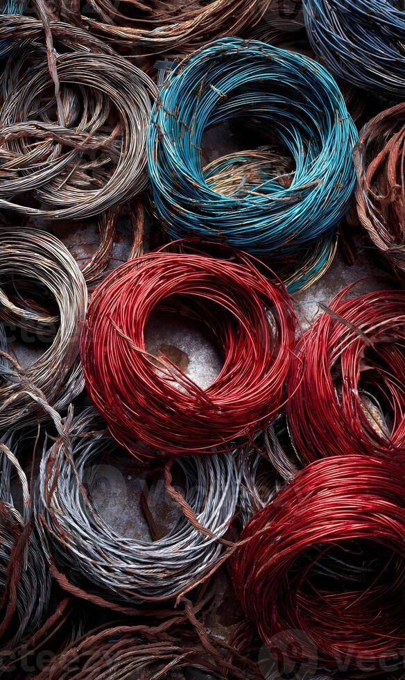 Coils of Colorful Metallic Wire A Textural and Vibrant Display of Intertwined Metal Artistry Craft photo