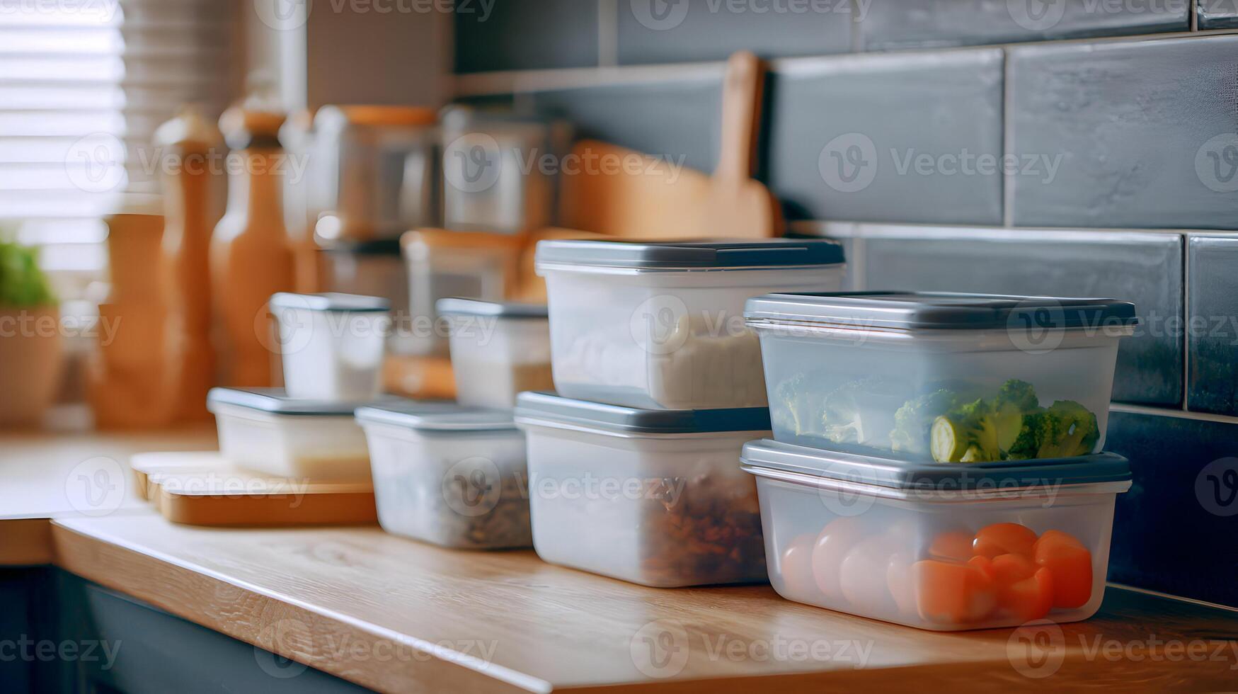 Organization meets freshness in the kitchen with containers storing diverse food items for a healthy lifestyle photo