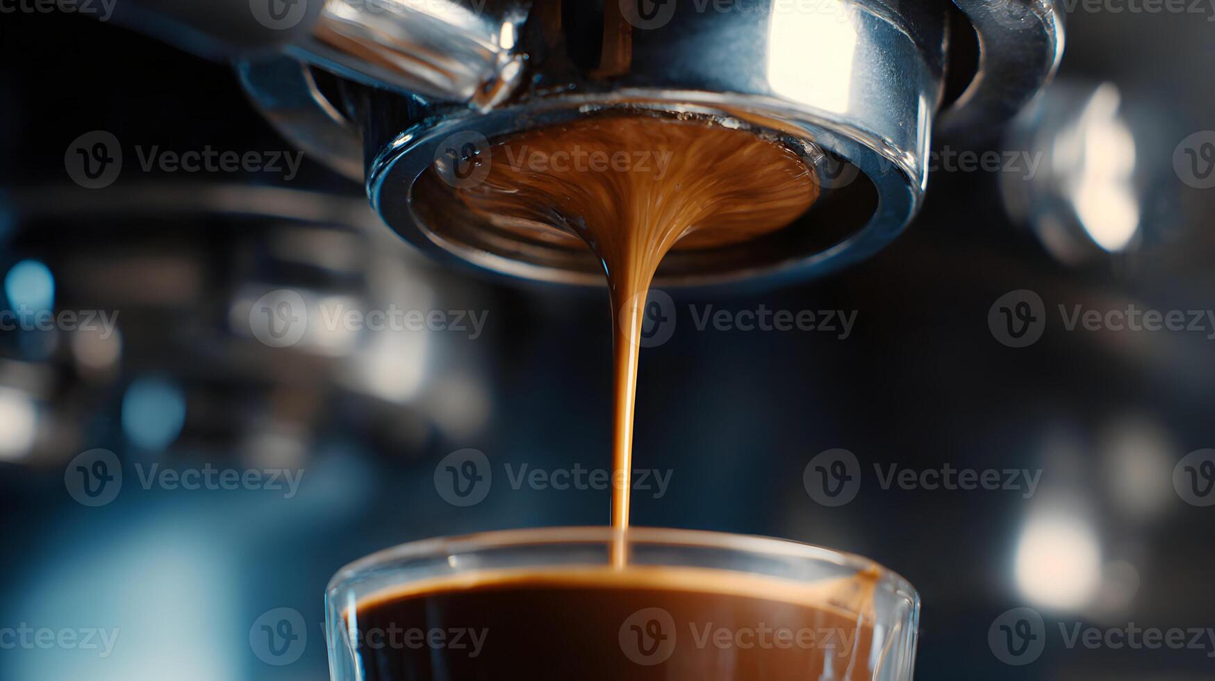 Coffee perfection captured in a moment of espresso extraction rich aroma and visual delight photo