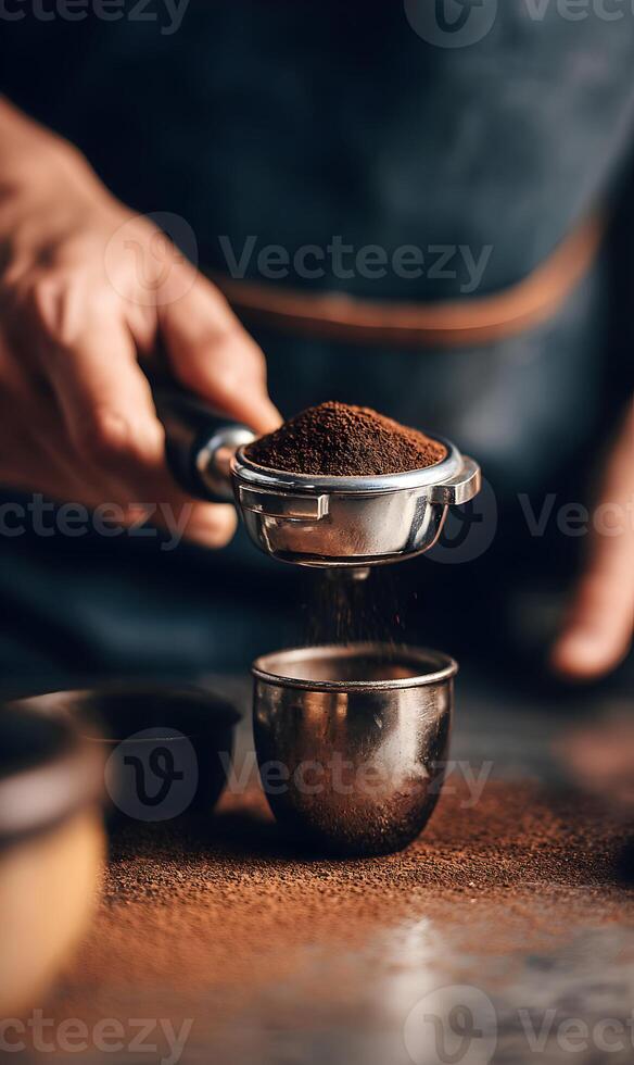 Precision brewing a fresh cup perfect coffee extraction and preparation barista skills and focus capturing aromas photo
