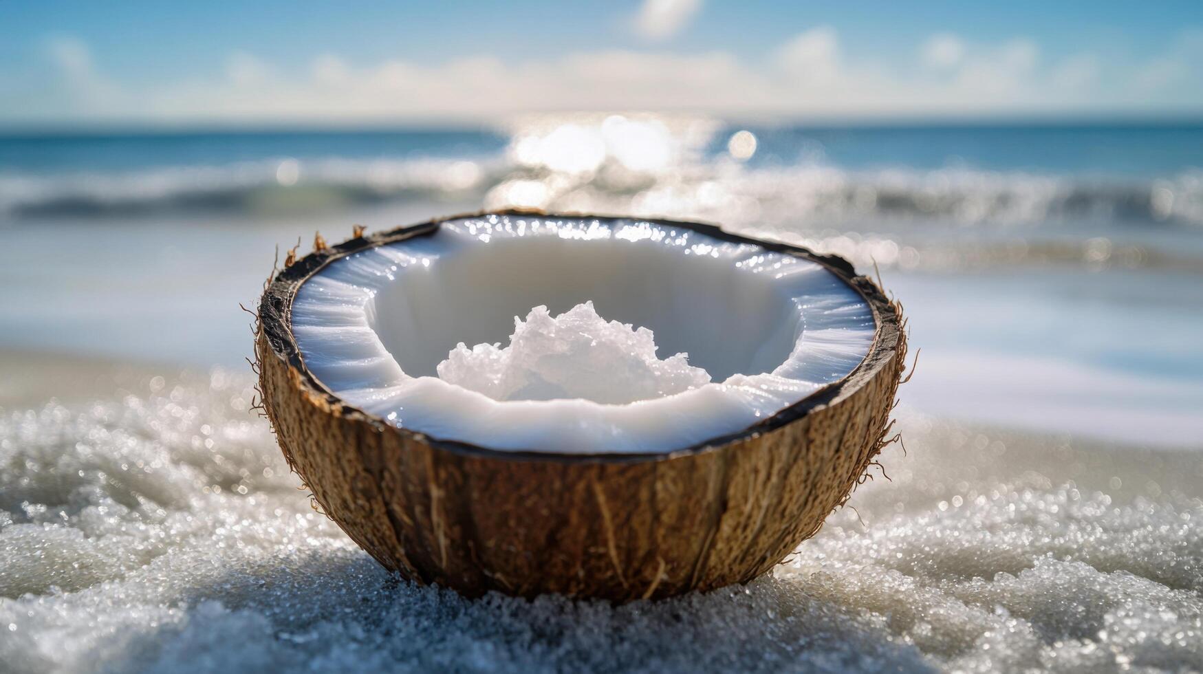 Refreshing Beachside Coconut Water Enjoyment in Tropical Setting photo