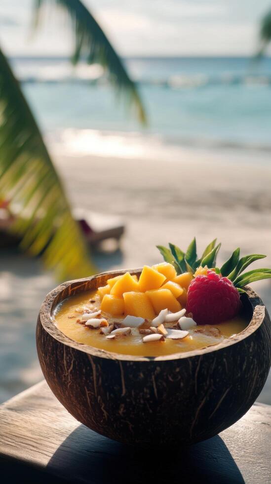 Refreshing Beachfront Morning Mango Coconut Smoothie Combination photo