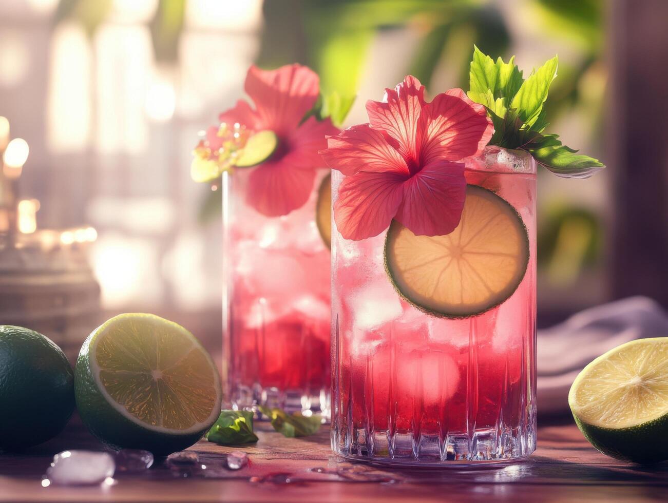 Refreshing Hibiscus and Lime Drink Served Courtyard Style photo
