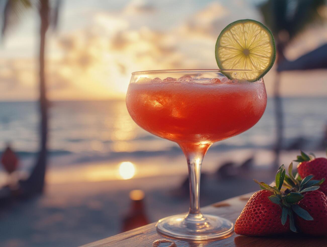 Resort Strawberry Daiquiri Served Chilled at Beachfront photo