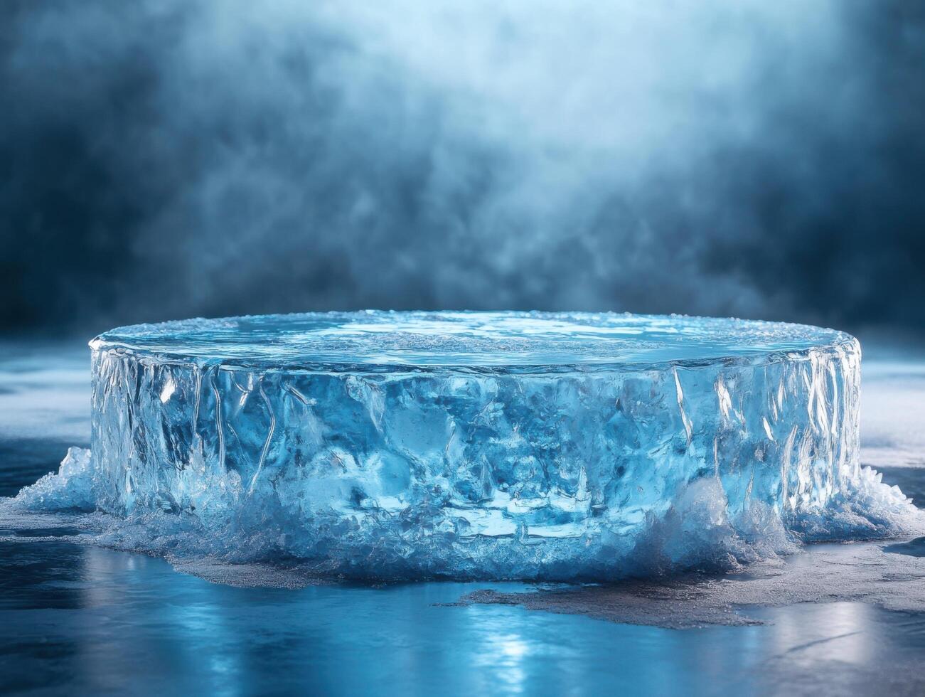 Realistic Ice Stand with Authentic Melted Water Highlights photo