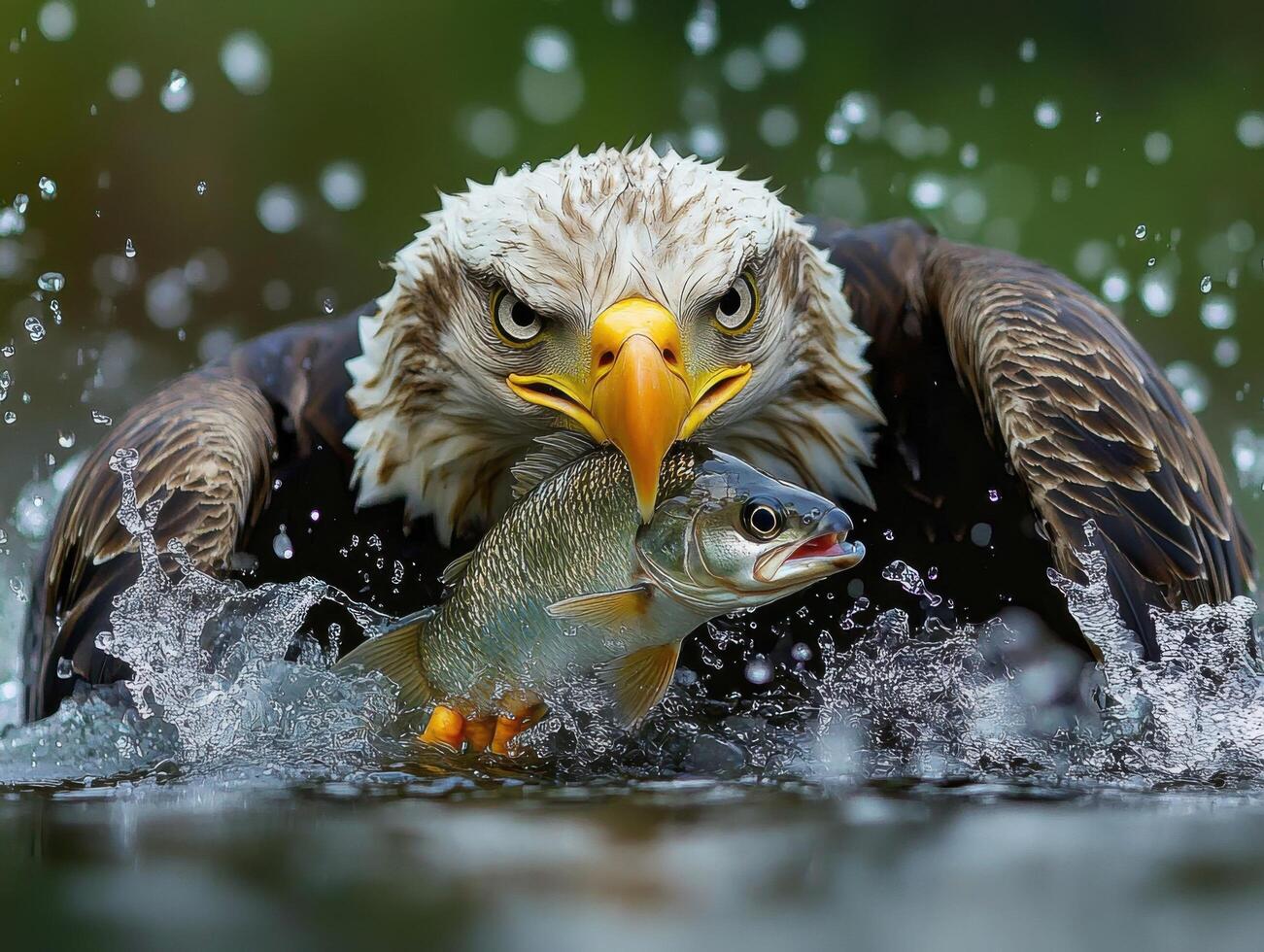 Proud Emblematic Bird Seizing Dinner From Wide Lake photo